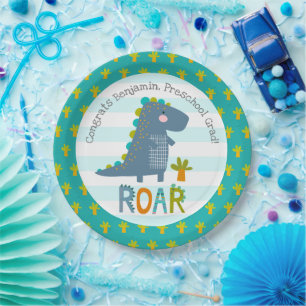 Assiettes En Carton Garçon au dinosaure bleu, remise de diplôme de mat