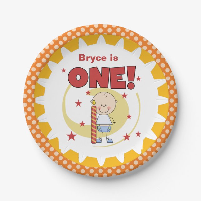 Assiettes En Carton Garçon Avec Bougie 1ère Plaques Papier Anniversair (Devant)