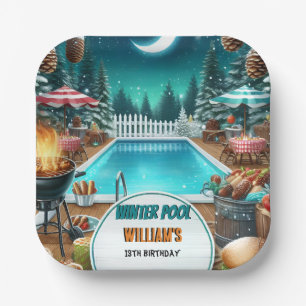 Assiettes En Carton garçon bruh Barbeque Winter Pool Party 13e anniver