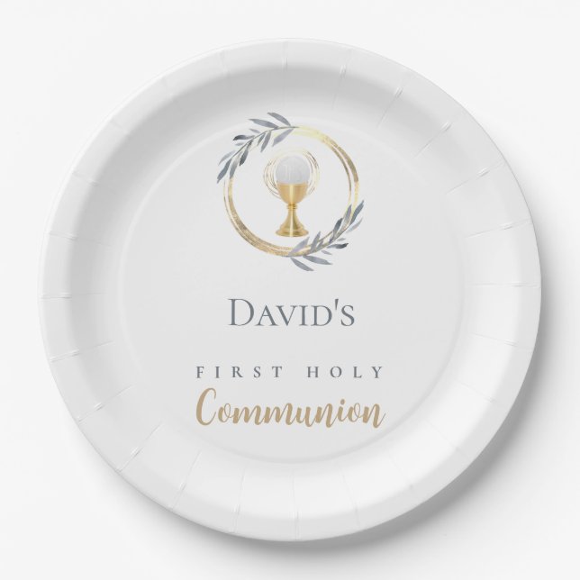 Assiettes En Carton Garçon de première communion (Devant)