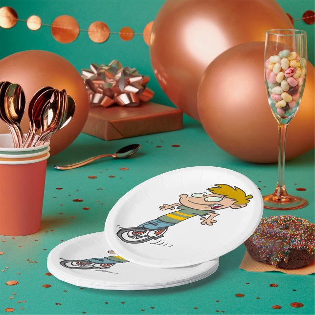 Assiettes En Carton Garçon drôle à monocycle (Créateur téléchargé)