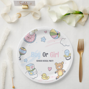 Assiettes En Carton Garçon ou fille Éléphant mignon Révélation du sexe