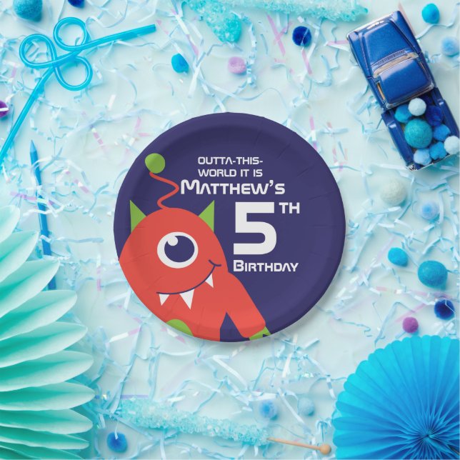 Assiettes En Carton Garçons alien 5e anniversaire plaque customisée (Fête)