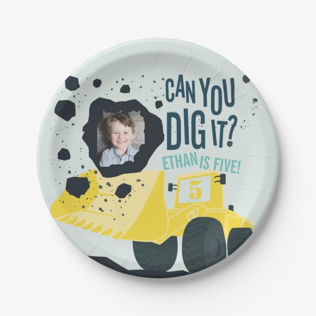 Assiettes En Carton Garçons Anniversaire Construction Camion Bleu Jaun (Devant)