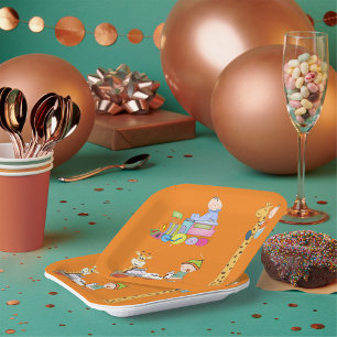 Assiettes En Carton Garçons avec pépinière train Giraffe et Wagon