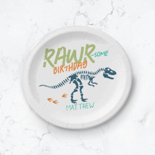 Assiettes En Carton Garçons Bleu Cute T-Rex Dinosaur Anniversaire de e