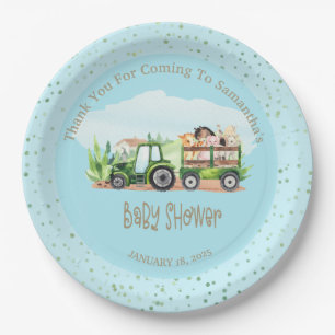 Assiettes En Carton Garçons Blue Green Farm Animaux Baby shower tracte