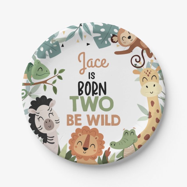 Assiettes En Carton Garçons Brown Green Born Two Be Wild 2e anniversai (Devant)