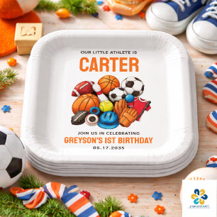 Assiettes En Carton Garçons Modernes Ballons de Sport Toutes Étoiles 1