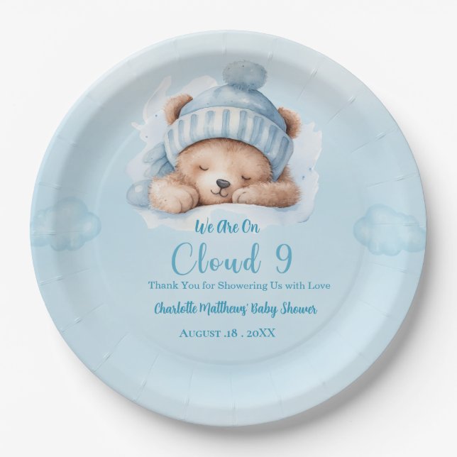 Assiettes En Carton Garçons Ours Nuage Nuage Neuf 9 Baby showers (Devant)