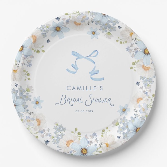Assiettes En Carton Garden Blue Floral Bridal Shower (Devant)