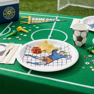 Assiettes En Carton Gardien de but de football en plongeon