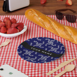 Assiettes En Carton Garland de Noël, Bleu, Votre nom, Personnaliser