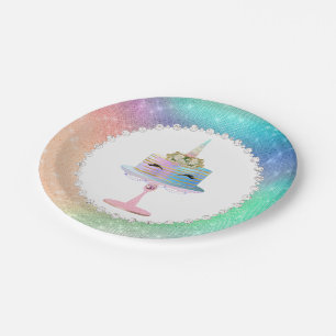 Assiettes En Carton Gâteau à licorne magique Imaginaire Watercolor P