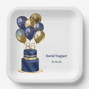 Assiettes En Carton Gâteau bleu marine pour 85e anniversaire