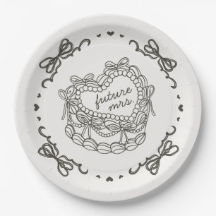 Assiettes En Carton Gâteau Coquette Rétro Cœur Beige Ruban Shower de M