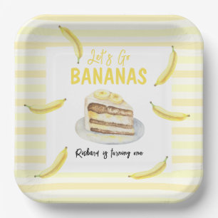 Assiettes En Carton Gâteau d'anniversaire à la banane aquarelle
