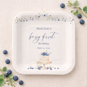 Assiettes En Carton Gâteau d'anniversaire aux bleuets pour un premier