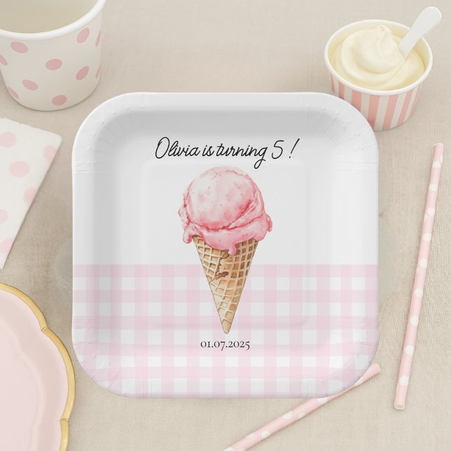 Assiettes En Carton Gâteau d'anniversaire Cône de Glace Rose (Créateur téléchargé)