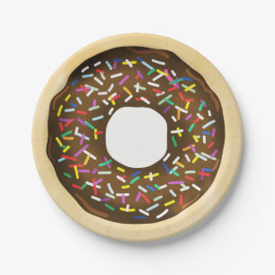 Assiettes En Carton Gâteau d'anniversaire Donuts Brown Chocolate Sprin