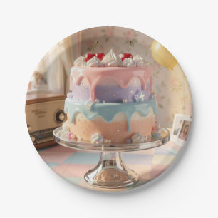 Assiettes En Carton Gâteau d'anniversaire en verre pastel avec des cer