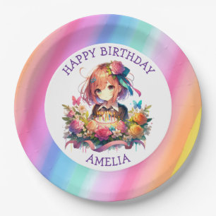 Assiettes En Carton Gâteau d'anniversaire personnalisé de fille de des