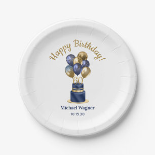 Assiettes En Carton Gâteau de ballons bleu marine pour 60e anniversair
