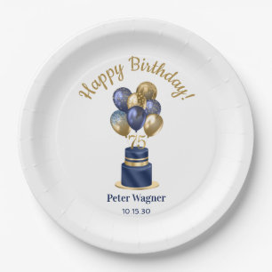 Assiettes En Carton Gâteau de ballons bleu marine pour 75e anniversair