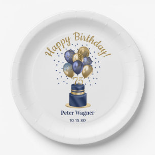 Assiettes En Carton Gâteau de ballons bleu marine pour 75e anniversair