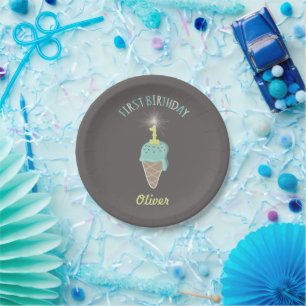 Assiettes En Carton Gâteau de glace à la menthe garçon 1er anniversair