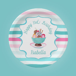 Assiettes En Carton Gâteau de glace à l'aquarelle Anniversaire 