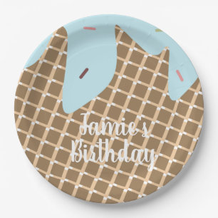 Assiettes En Carton Gâteau de glace avec motif de gaufre d'anniversair
