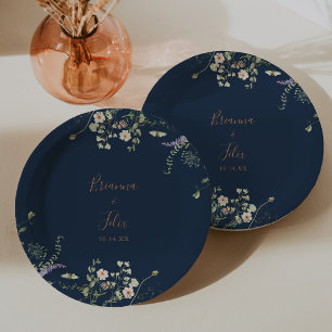 Assiettes En Carton Gâteau de Mariage Minimaliste Fleur Sauvage de Jar