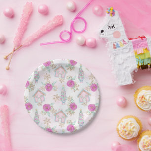 Assiettes En Carton Gâteau d'épices de Noël rose