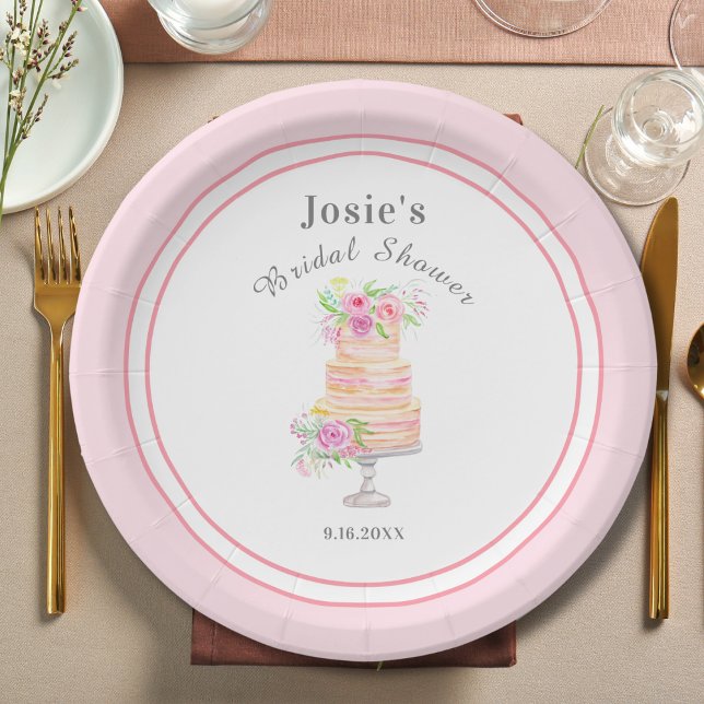 Assiettes En Carton Gâteau Mariage Aquarelle Rose Simple Superposé (Créateur téléchargé)