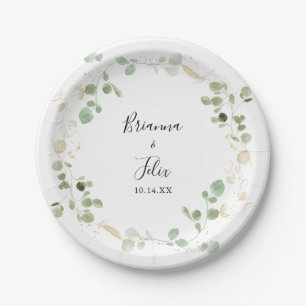 Assiettes En Carton Gâteau Mariage de farine d'or Confetti Eucalyptus