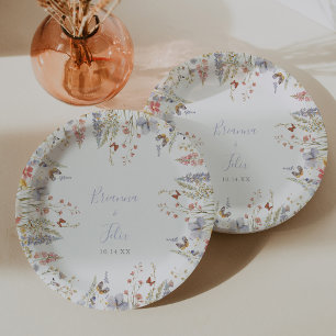 Assiettes En Carton Gâteau Mariage Fleur sauvage été multicolore