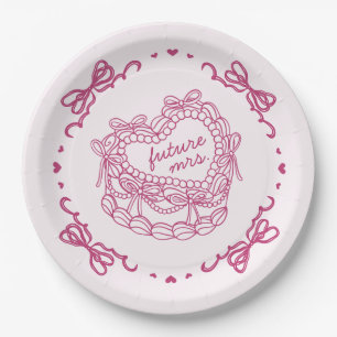Assiettes En Carton Gâteau Rétro Cœur à Ruban Rose Coquette pour Enter