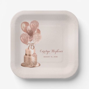 Assiettes En Carton Gâteau Rose Gold 75e Anniversaire