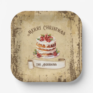 Assiettes En Carton Gâteau Vintage stratifié rétro Joyeux Noël
