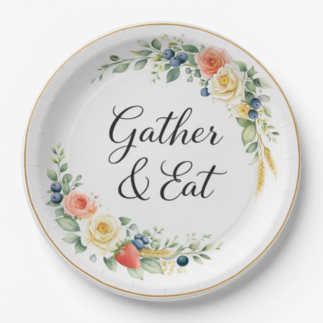 Assiettes En Carton Gather & Eat Elegant Floral Dinner Plate (Devant)