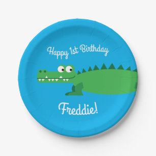 Assiettes En Carton Gator Alligator Crocodile Enfants 1er fête d'anniv