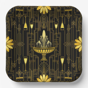 Assiettes En Carton Gatsby noir or élégant