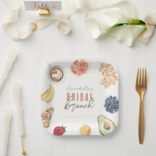 Assiettes En Carton Gaufres Café Fruits Aquarelle Réception de Mariage