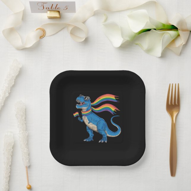 Assiettes En Carton Gay pride Dino Trex Rainbow Flag Lgbt Ally (Mariage)