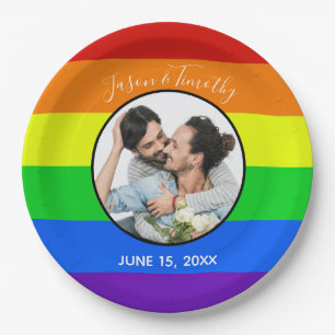 Assiettes En Carton Gay pride Rainbow Custom Couple Photo Bold Mariage