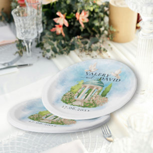 Assiettes En Carton Gazebo élégant fleurs colombes Mariage Luxe