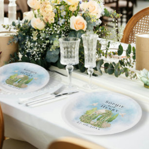 Assiettes En Carton Gazebo élégant fleurs colombes Mariage Luxe