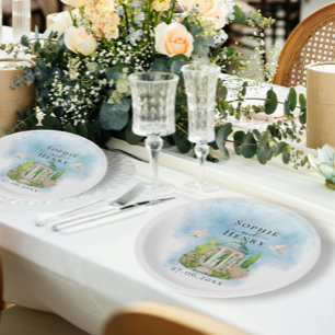 Assiettes En Carton Gazebo élégant fleurs colombes Mariage Luxe