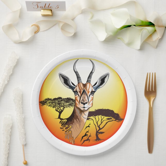 Assiettes En Carton Gazelle Antelope africaine animal sauvage (Mariage)
